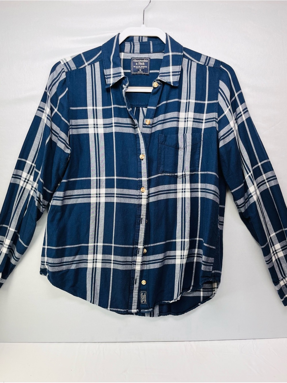 Abercrombie & Fitch Navy and White Plaid Button-Down Shirt